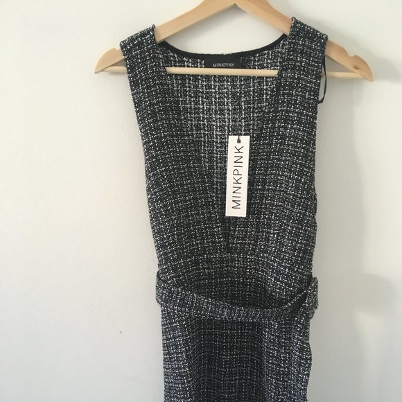 MinkPink Crochet Deep-Cut Mini-Dress - Picture 1 of 3